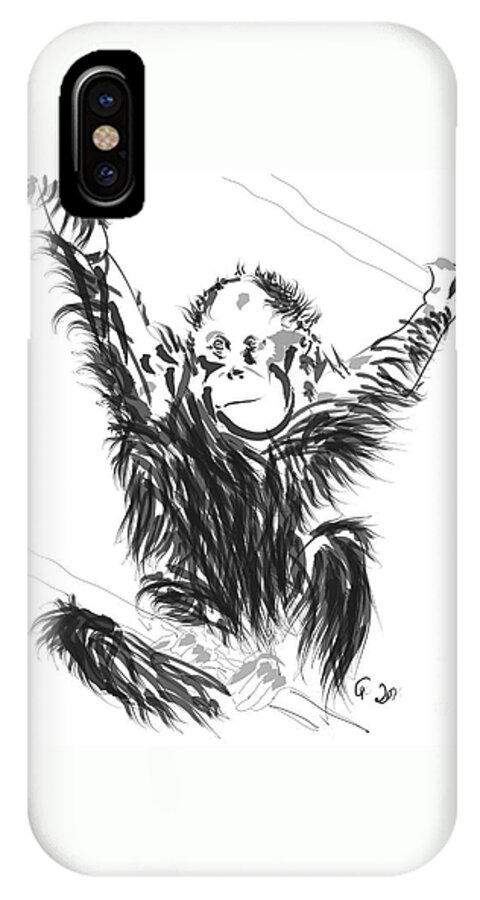 Wildlife iPhone X Case featuring the painting Orangutan baby by Go Van Kampen