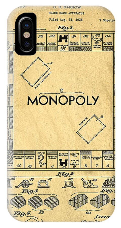 Monopoly iPhone X Case featuring the digital art Original Patent for Monopoly Board Game by Edward Fielding
