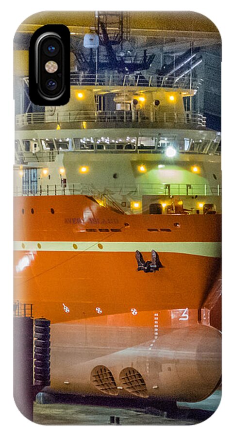 Location iPhone X Case featuring the photograph OSV in Port Fourchon Drydock by Gregory Daley MPSA