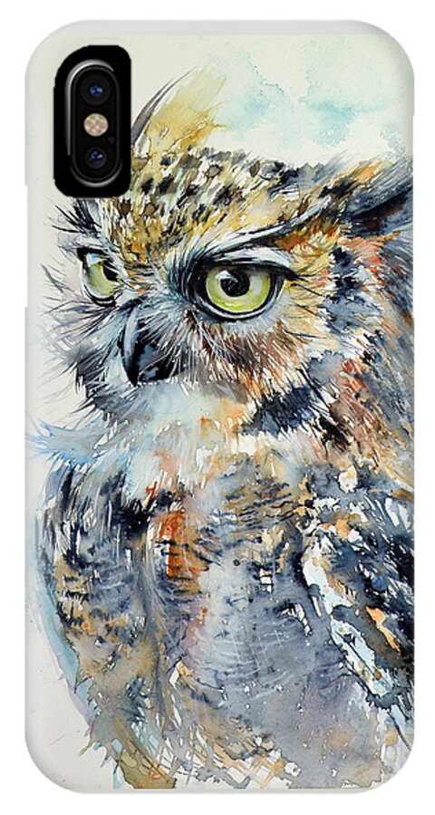 Owl iPhone X Case featuring the painting Owl by Kovacs Anna Brigitta