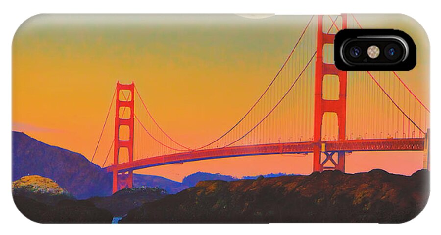 Golden Gate iPhone X Case featuring the painting Pacific Sunset - Golden Gate Bridge and Moonrise by Douglas MooreZart