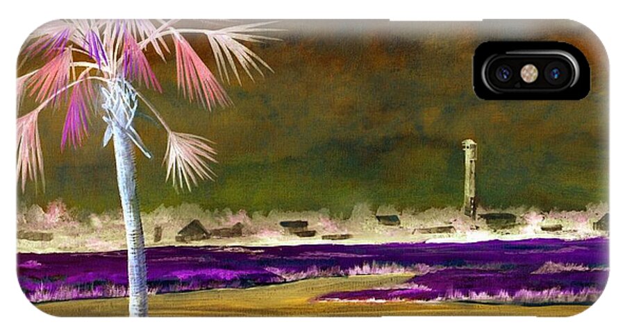 Landscape iPhone X Case featuring the painting Palm tree 0n Causeway by Virginia Bond