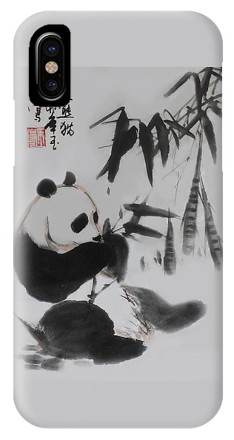 Panda iPhone X Case featuring the photograph Panda and Bamboo by Yufeng Wang