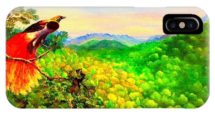 Bird iPhone X Case featuring the painting Paradise Bird of Papua by Jason Sentuf