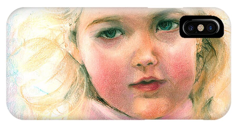 Greta Corens Pastel Portrait Of An Angelic Girl iPhone X Case featuring the painting Pastel portrait of an angelic girl by Greta Corens