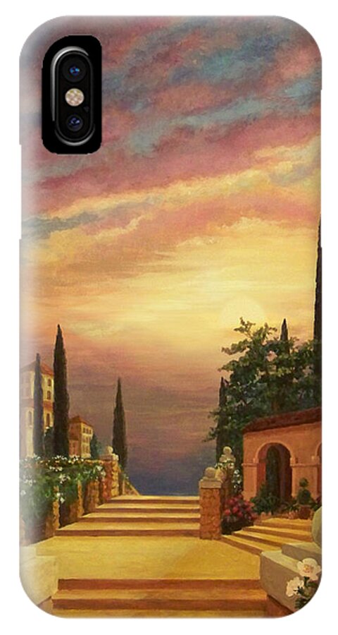 Patio iPhone X Case featuring the digital art Patio il Tramonto or Patio at Sunset by Evie Cook