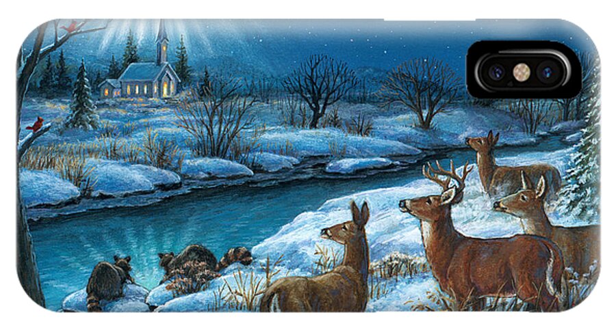 Randy Wollenmann iPhone X Case featuring the painting Peaceful Winters Night by Randy Wollenmann
