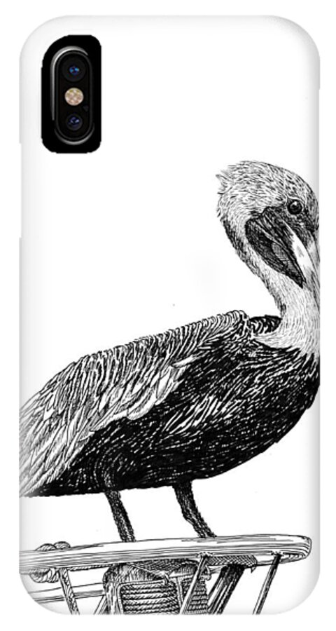 Priced Starting At $ 100.00 To $ 125.00 iPhone X Case featuring the drawing Monterey Pelican Pooping by Jack Pumphrey