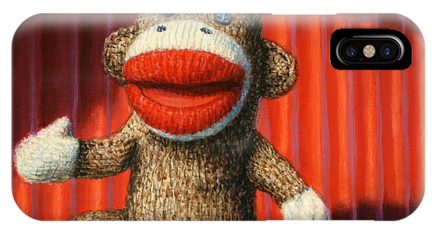 Sock Monkey iPhone X Case featuring the painting Performing Sock Monkey by James W Johnson