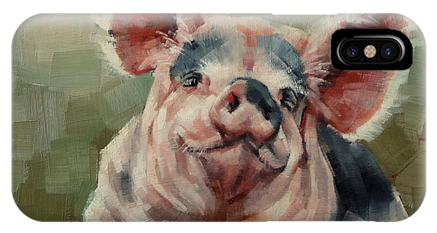 Pig iPhone X Case featuring the painting Personality Pig by Margaret Stockdale