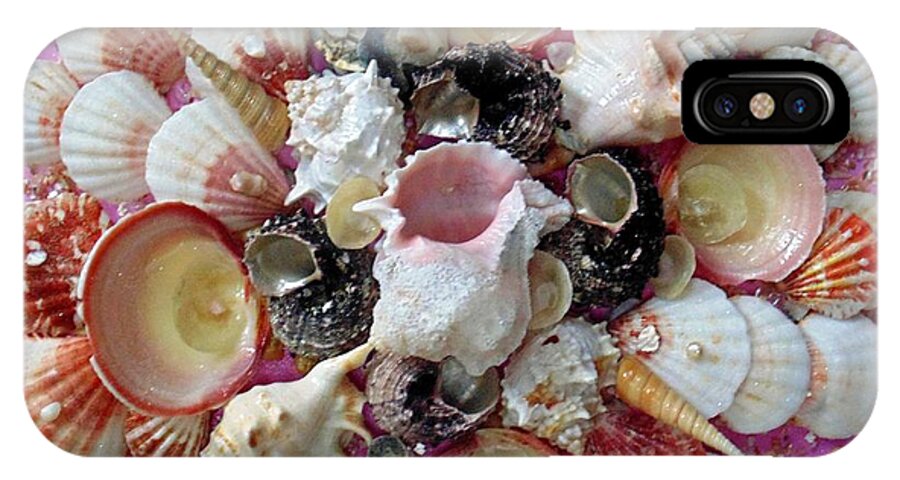 Shells iPhone X Case featuring the mixed media Pink Shell Creation 14 by Karin Dawn Kelshall- Best