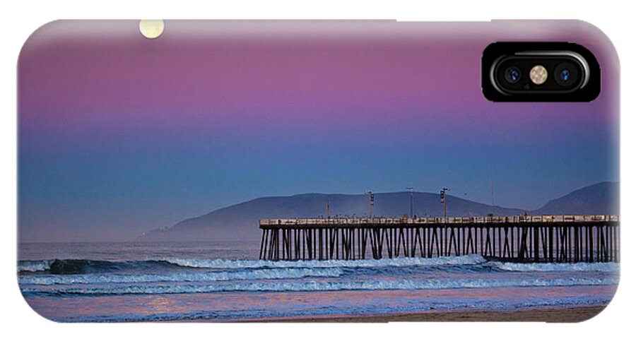 Beach iPhone X Case featuring the photograph Pismo Beach Moonset At Sunrise by Mimi Ditchie
