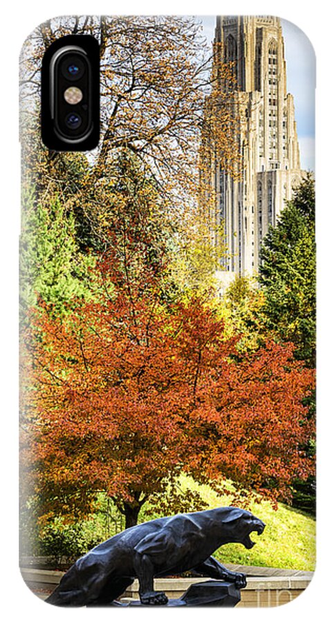 Cathedral Of Learning iPhone X Case featuring the photograph Pitt Panther and Cathedral of Learning by Thomas R Fletcher