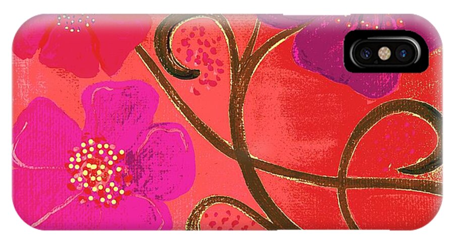 Digitized iPhone X Case featuring the painting Pop Spring Purple Flowers by Linda Bailey