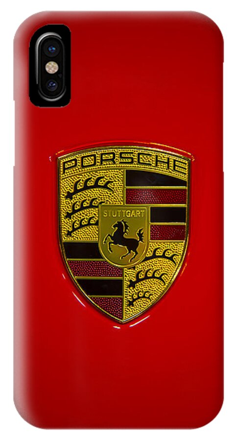 Porsche Emblem iPhone X Case featuring the photograph Porsche Emblem Red Hood by Garry Gay