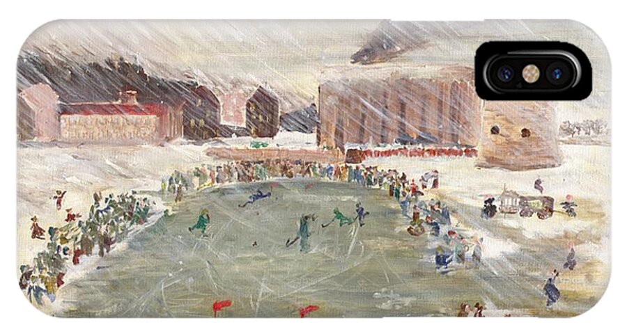 Hockey iPhone X Case featuring the painting Premier match de hockey by David Dossett