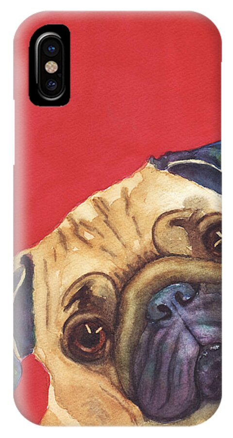 Pug Painting iPhone X Case featuring the painting Pug 2 by Greg and Linda Halom