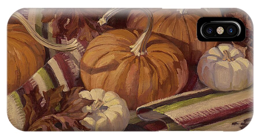 Pumpkins iPhone X Case featuring the painting Pumpkins and Leaves by Jane Thorpe