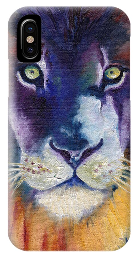 Lion Royalty Majestic King Purple Colorful Africa Leo Wildlife Animals Eyes iPhone X Case featuring the painting Purple Majesty by Brenda Salamone
