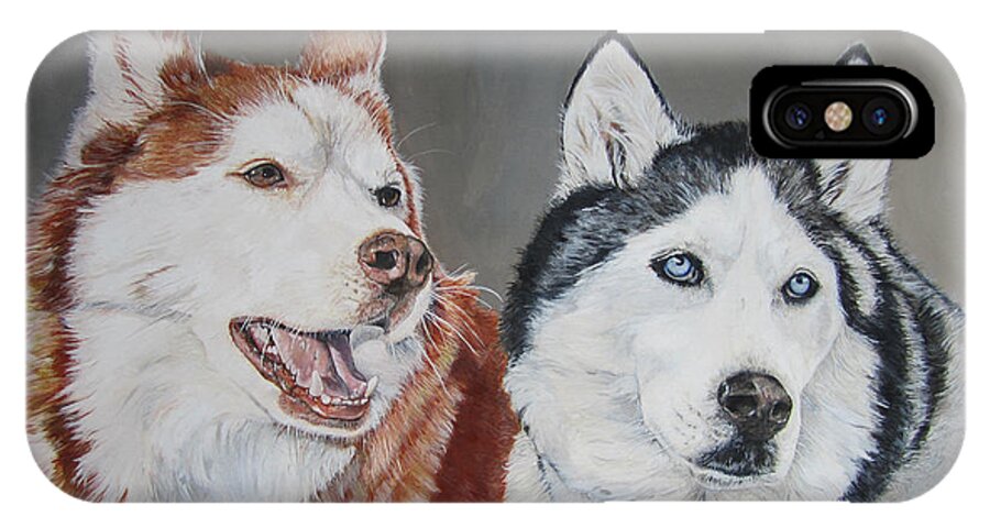Husky iPhone X Case featuring the painting Quite The Pair by Renee Catherine Wittmann