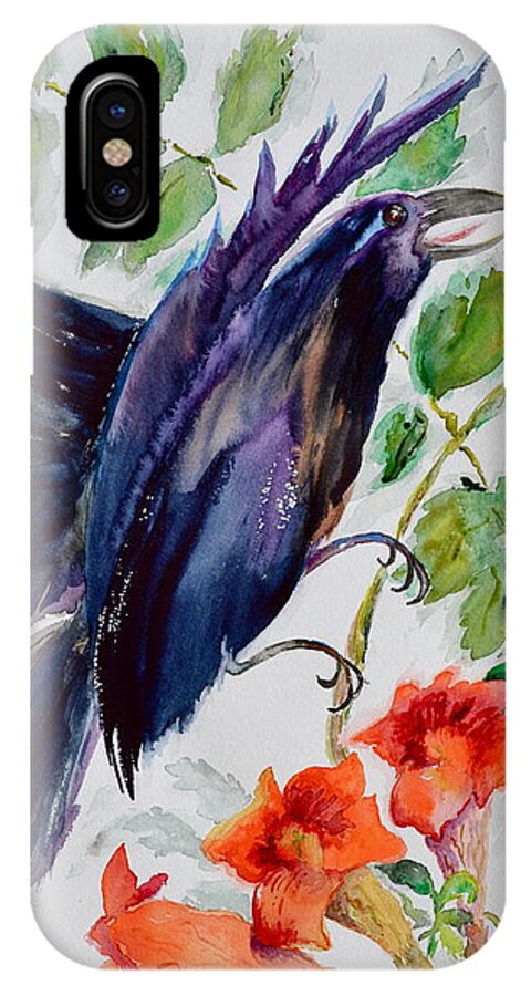 Crow iPhone X Case featuring the painting Quoi II by Beverley Harper Tinsley