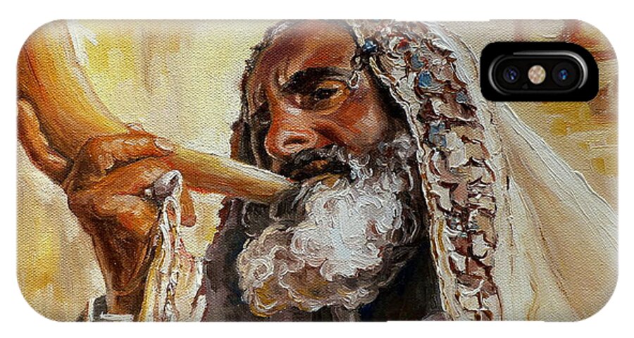 Rabbi iPhone X Case featuring the painting Rabbi Blowing Shofar by Carole Spandau