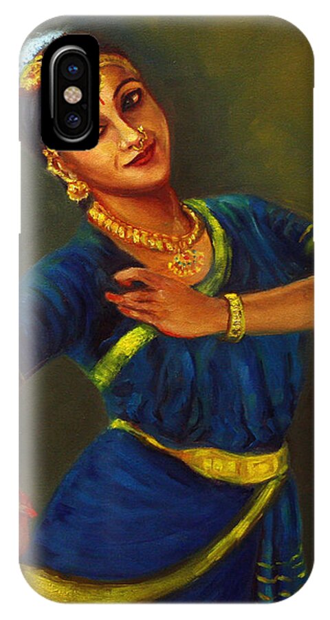 Bharatanatyam Dancer iPhone X Case featuring the painting Radha playing Krishna by Asha Sudhaker Shenoy