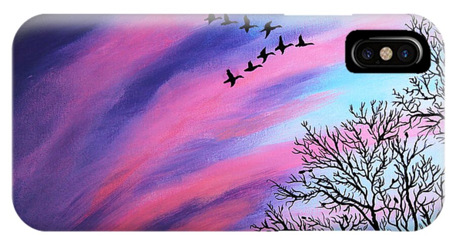 Barbara Griffin iPhone X Case featuring the painting Raging Sky and Canada Geese by Barbara A Griffin