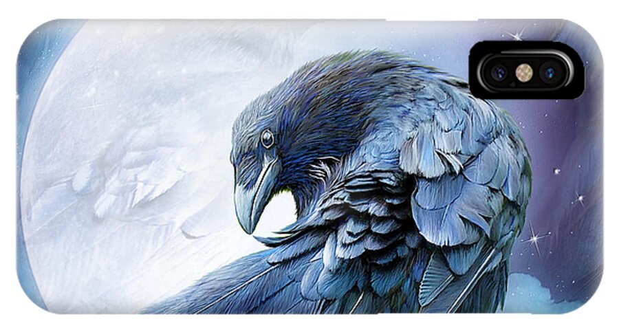 Raven iPhone X Case featuring the mixed media Raven Moon by Carol Cavalaris