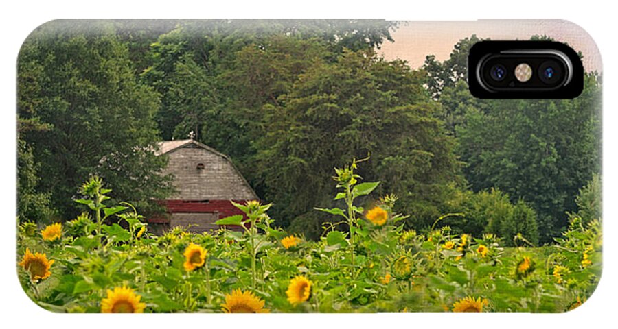 Red Barn iPhone X Case featuring the photograph Red Barn Among The Sunflowers by Sandi OReilly