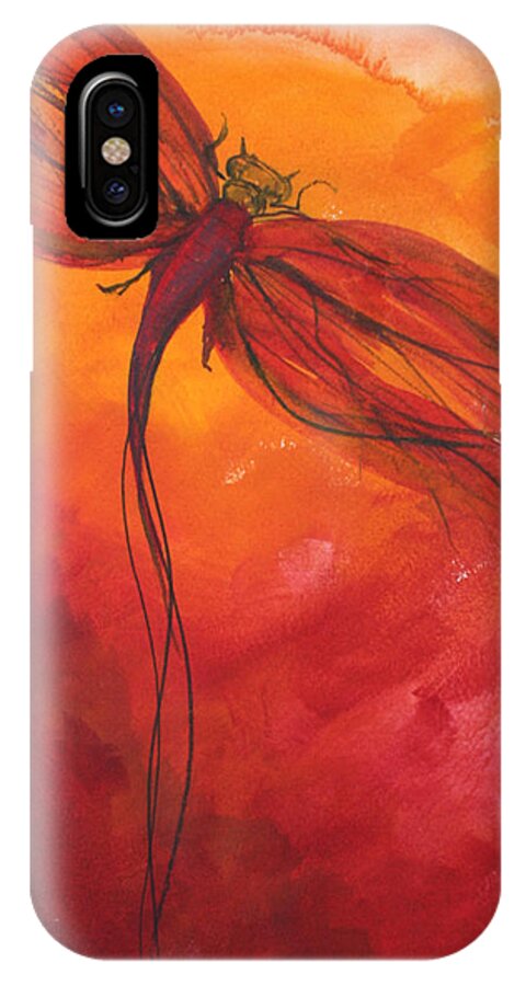 Paint iPhone X Case featuring the painting Red Dragonfly 2 by Julie Lueders 
