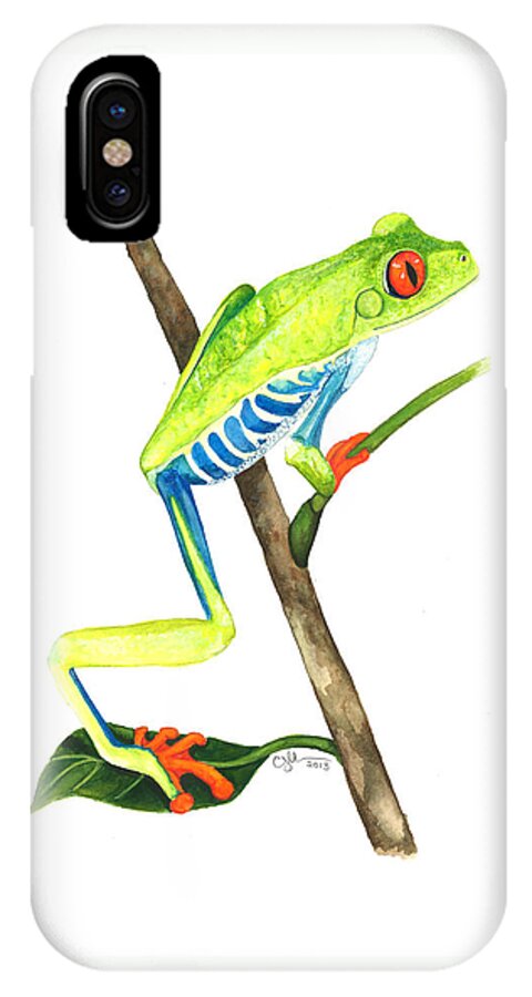 Red-eyed Treefrog iPhone X Case featuring the painting Red-eyed Treefrog from La Selva by Cindy Hitchcock