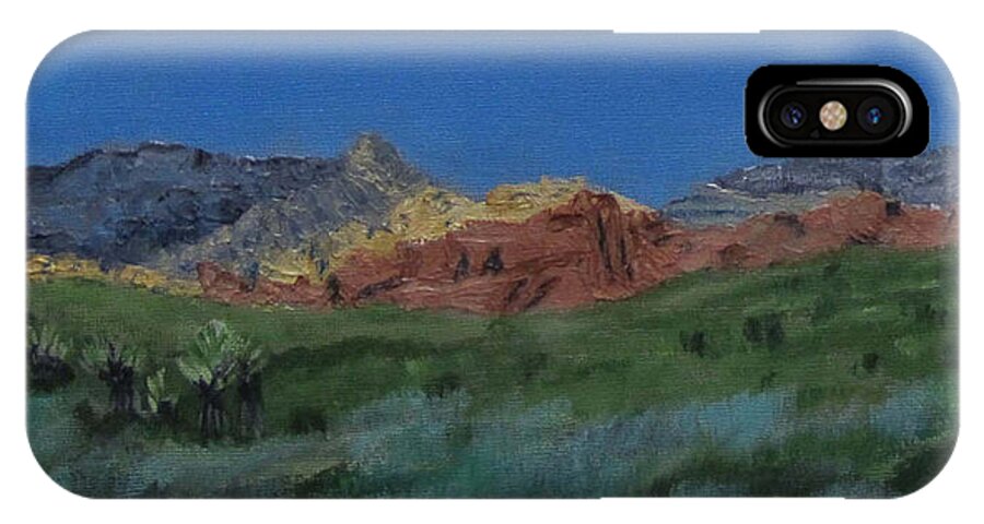 Nevada iPhone X Case featuring the painting Red Rock Canyon panorama by Linda Feinberg