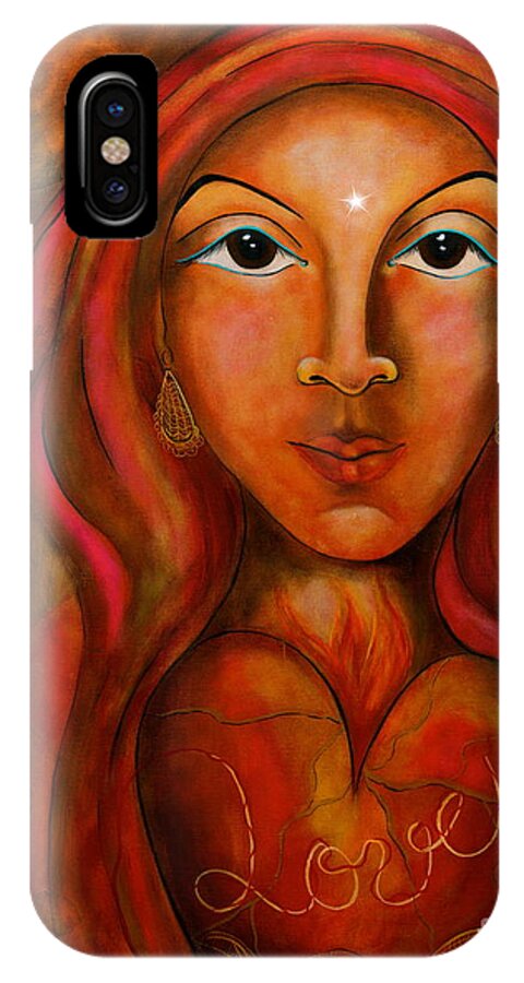 Red Thread Madonna Painting iPhone X Case featuring the painting Red Thread Madonna by Deborha Kerr