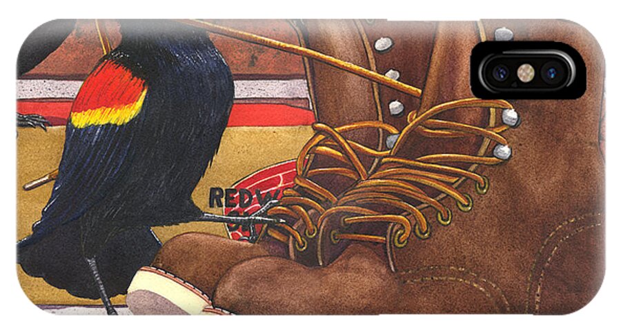 Blackbird iPhone X Case featuring the painting Red Wings by Catherine G McElroy