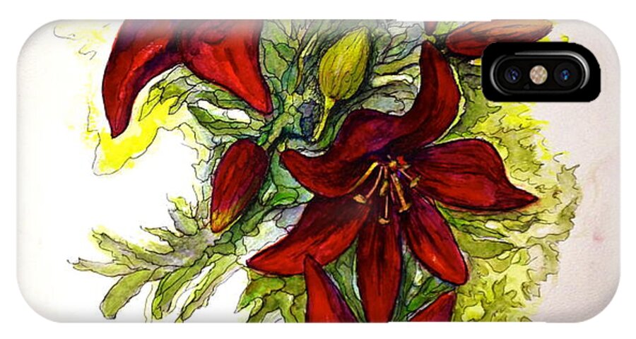 Red Lilies iPhone X Case featuring the painting Red Lilies by Rae Chichilnitsky