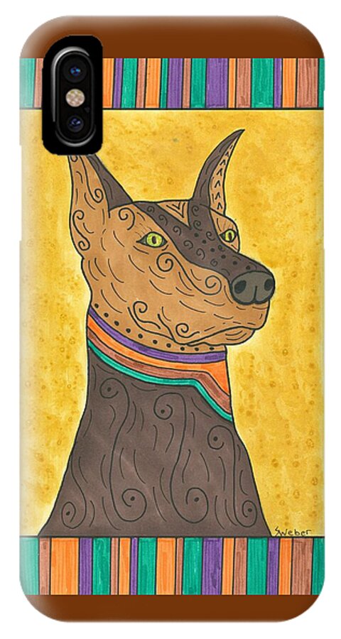 Doberman iPhone X Case featuring the painting Regal Doberman by Susie Weber