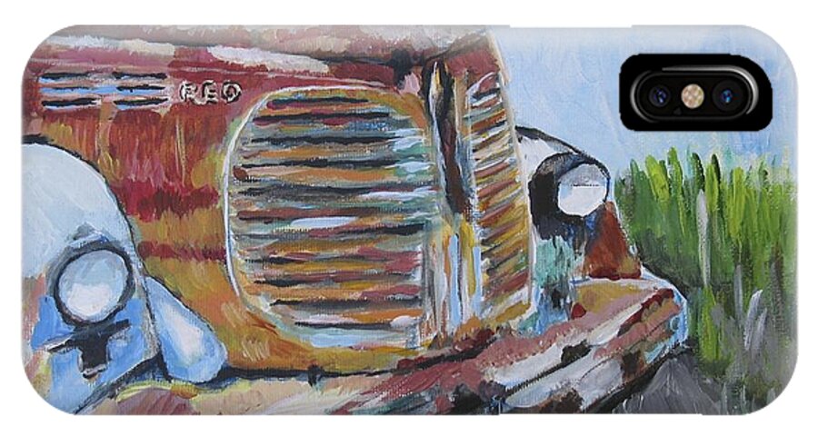 Old Truck iPhone X Case featuring the painting REO Speedwagon by Kathy Stiber