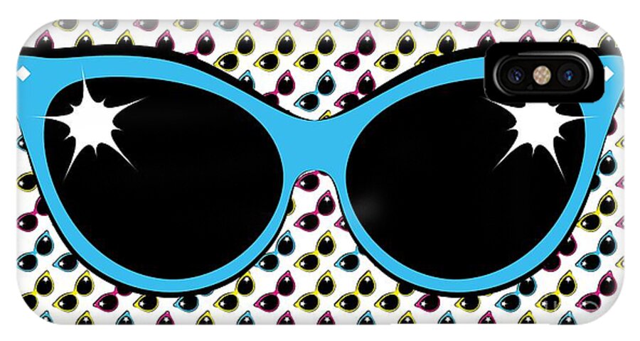 Sunglasses iPhone X Case featuring the digital art Retro Blue Cat Sunglasses by MM Anderson