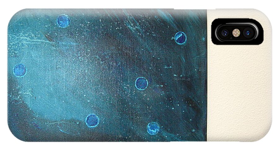 Water Sky Galaxy Planets Abstract Turquoise Navy Black Cosmos Spatial Emotion iPhone X Case featuring the painting Rhapsody In Blue by Sharyn Winters