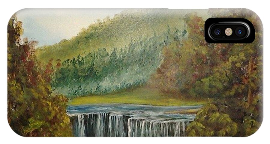 Landscape River iPhone X Case featuring the painting River Falls by Affordable Art Halsey