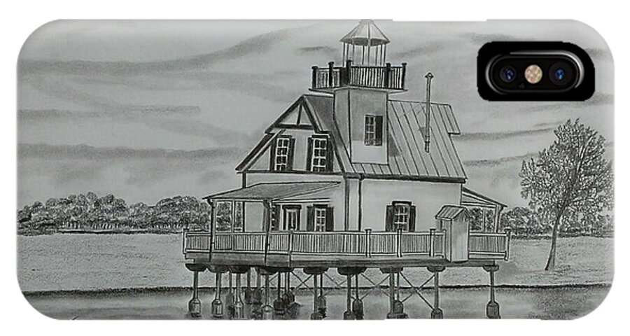 Lighthouse iPhone X Case featuring the drawing Roanoke River Lighthouse by Tony Clark