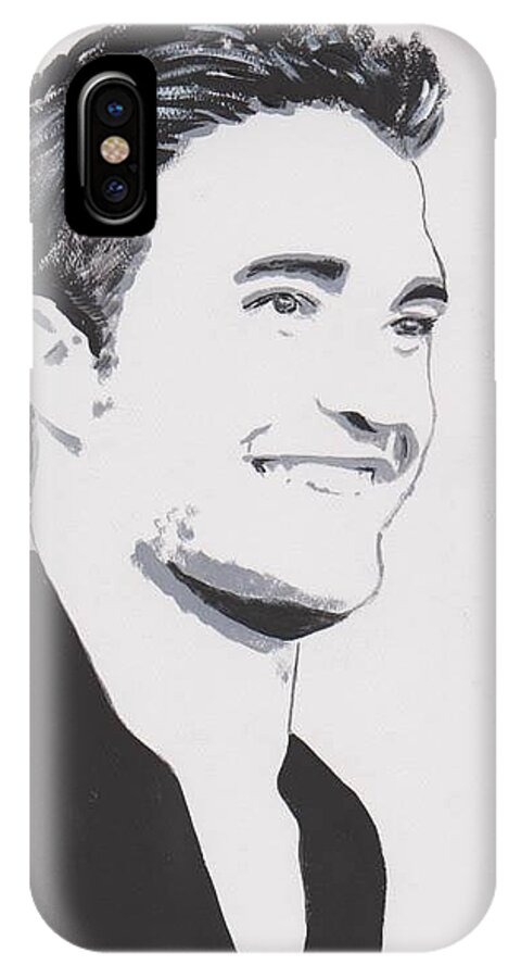 Robert Pattinson Famous Faces People Actor Filmstar Movies Painting Acrylic iPhone X Case featuring the painting Robert Pattinson 139 a by Audrey Pollitt