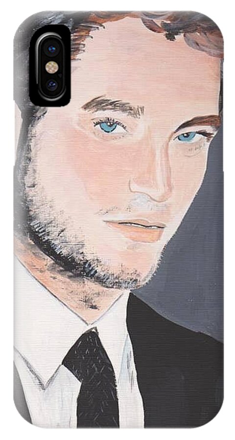 Robert Pattinson Famous Faces Filmstar Actor Films Paintings Acrylic iPhone X Case featuring the painting Robert Pattinson 141a by Audrey Pollitt