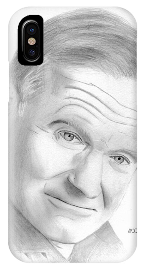 Robin Williams iPhone X Case featuring the drawing Robin Williams by Pat Moore