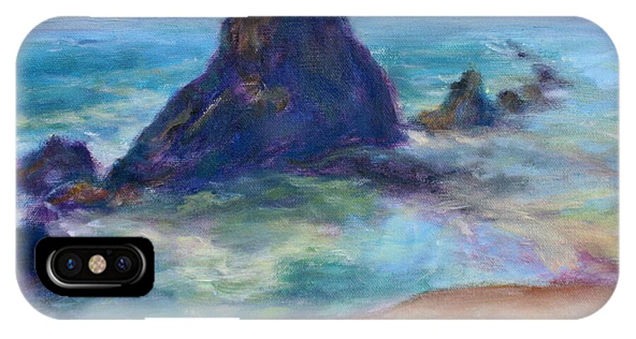 Seascape iPhone X Case featuring the painting Rocks Heading North - Scenic Landscape Seascape Painting by Quin Sweetman