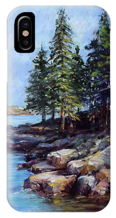 Lake iPhone X Case featuring the pastel Rocky Point by Beverly Amundson