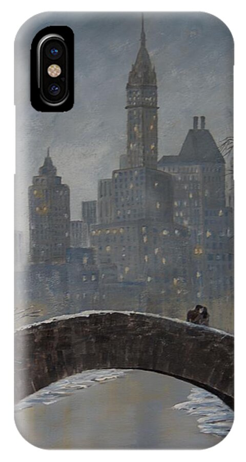 New York iPhone X Case featuring the painting Romance On Gapstow Bridge by William Stewart