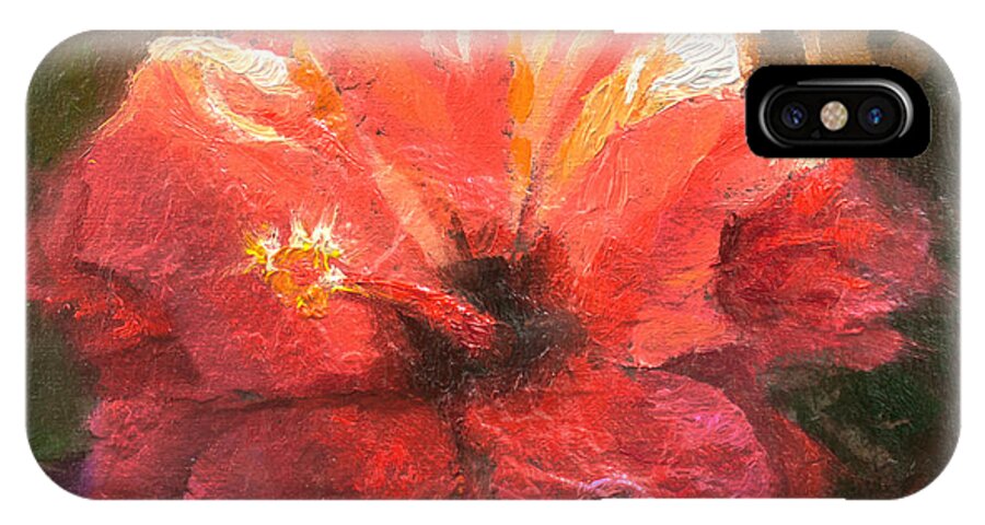 Petals iPhone X Case featuring the painting Ruffled Light Double Hibiscus Flower by K Whitworth