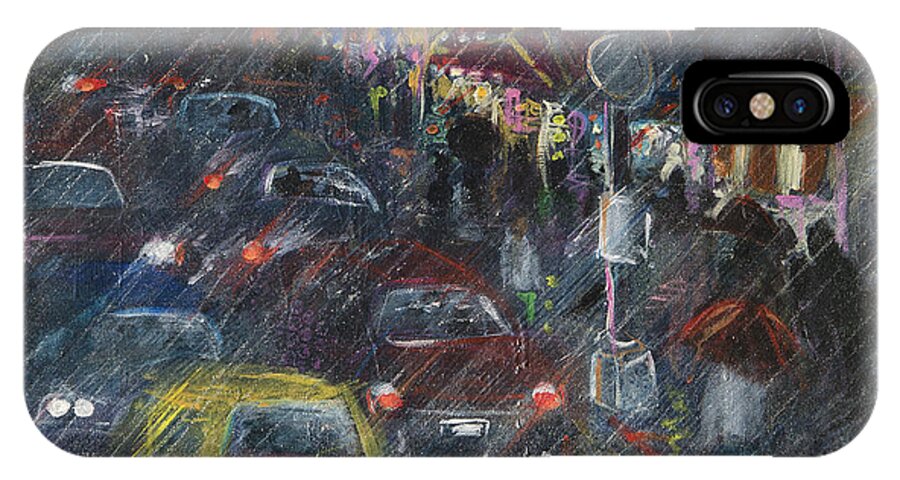 City iPhone X Case featuring the painting Rush Hour Rain by Leela Payne